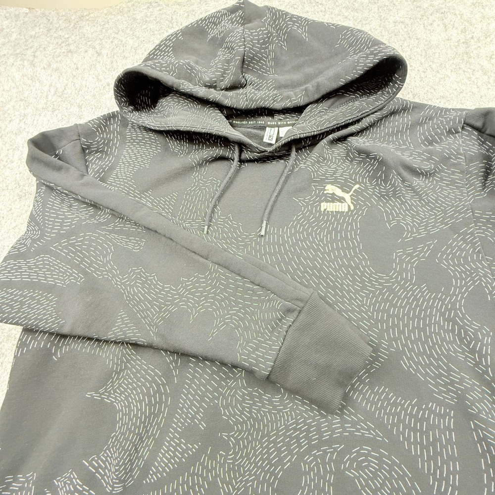 Puma Womens Size L Abstract‎ Floral Dash Print Hoodie Gray Gold Logo 598960-61 - Picture 6 of 9